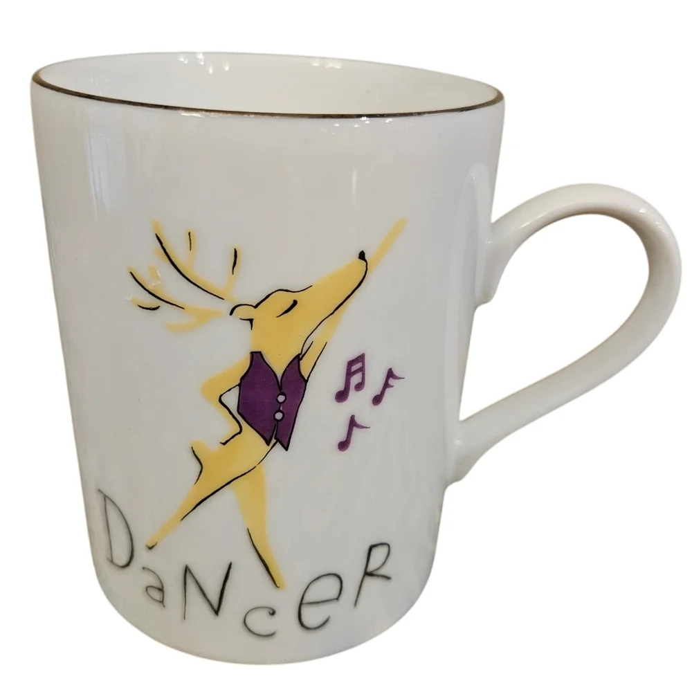 Pottery Barn Santa Reindeer Mugs, Set of 4, Dasher Dancer Prancer Vixen
